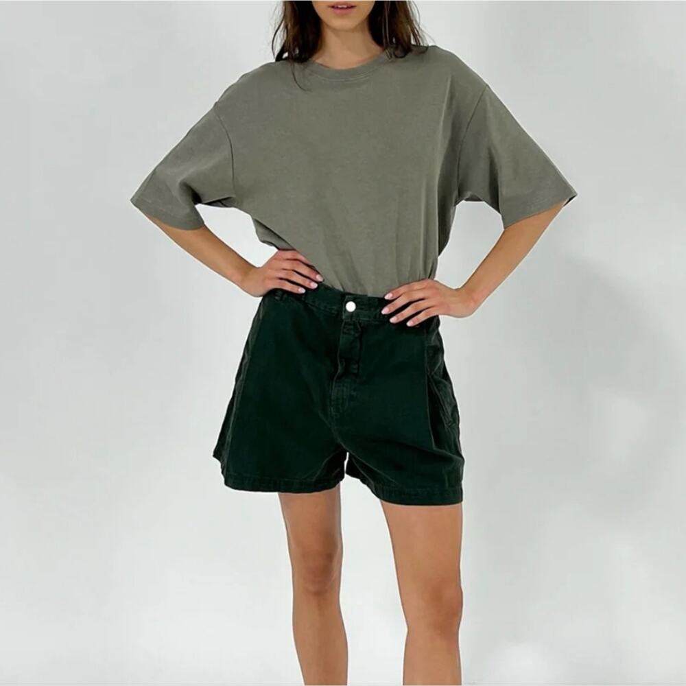 NWT Etica Max Pleated High Waisted Denim Shorts Seaweed Olive Green 31 - Picture 2 of 11